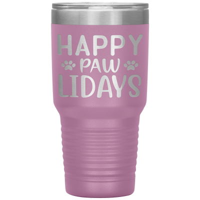 HAPPY PAWLIDAYS - - 30 OZ TRAVEL TUMBLER | ETCHED / ENGRAVED STAINLESS STEEL MUG HOT/COLD CUP - 13 COLORS AVAILABLE