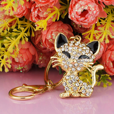 Pretty Kitty Cat Crystal Rhinestone Keychain