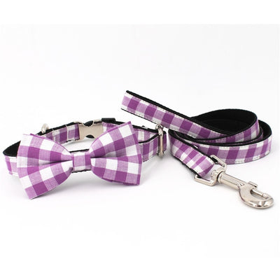 Purple gingham plaid Collar|Bowtie|Leash