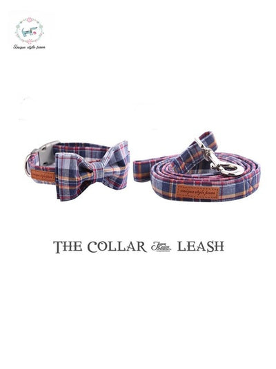 Blue Plaid Dog Collar|Bowtie|Leash