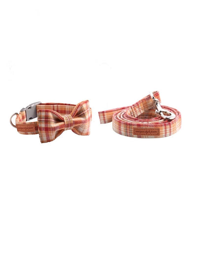 Orange Plaid Dog Collar|Bowtie|Leash