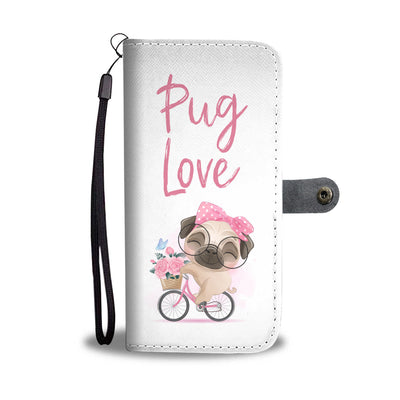 Pug Love Floral Bicycle Cell Phone Wallet Case