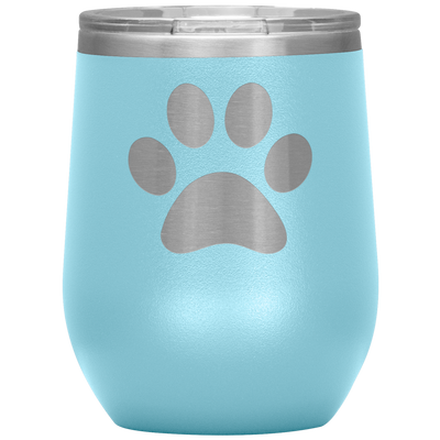Paw Print 12 oz Stemless Wine Tumbler Etched/Engraved Stainless Steel Mug Hot/Cold - 13 Color Available