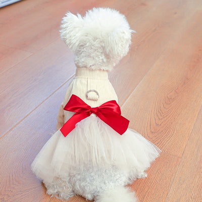 Dog Sweater Dress Fancy Event Clothing Wedding Dress with Harness