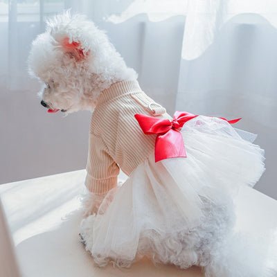 Dog Sweater Dress Fancy Event Clothing Wedding Dress with Harness