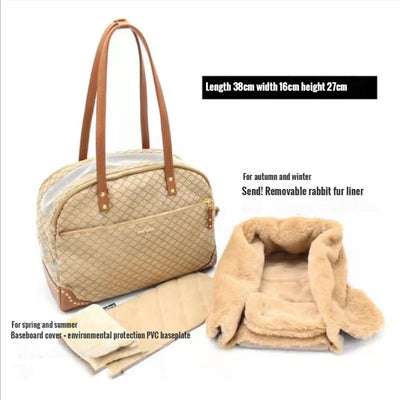 Luxury Pet Travel Tote Bag Dog Carrier with Rabbit Fur Liner