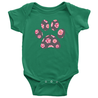 Sweet Floral Paw Baby Onesie 10 Colors AVAILABLE Size: Newborn - 24M - Infant Jersey Bodysuit - MADE IN THE USA