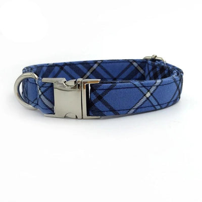 Blue plaid Dog Collar|Bowtie|Leash