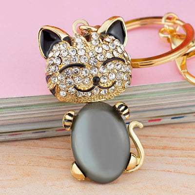 Smile Cat Opals Crystal Rhinestone Keychain