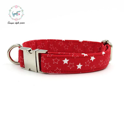 Red with White Stars Dog Collar|Bowtie|Leash