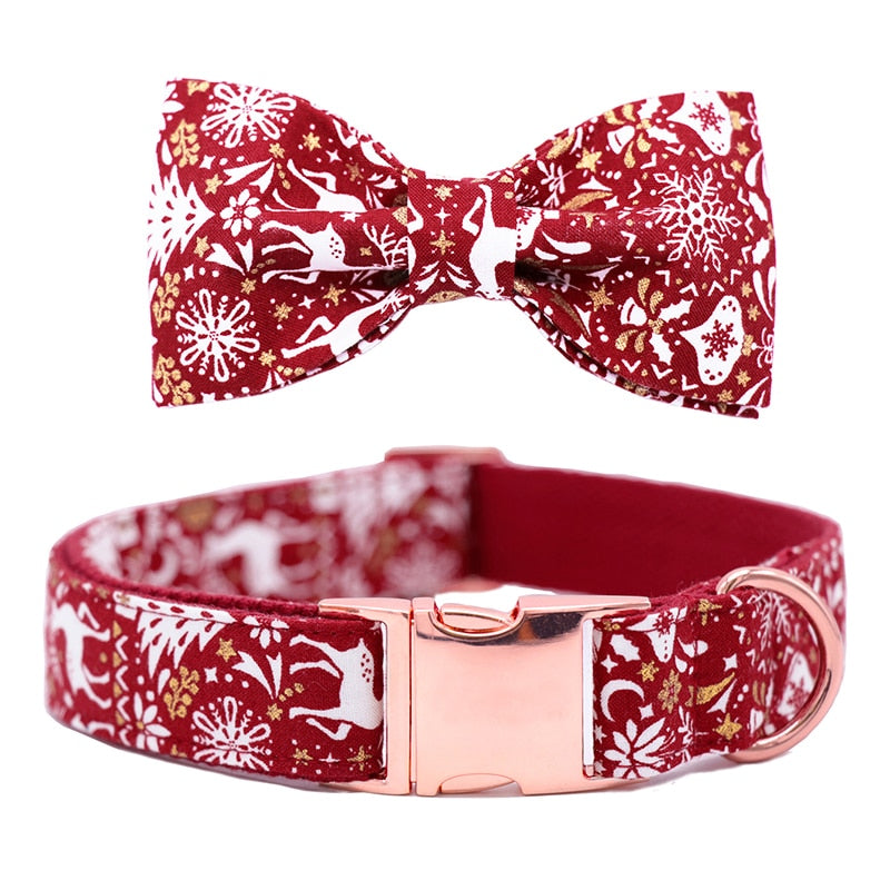 Red Flower Bow Tie Dog Collar And Leash