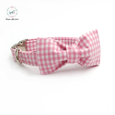 Pink Checkered Dog Collar|Bowtie|Leash