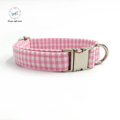 Pink Checkered Dog Collar|Bowtie|Leash