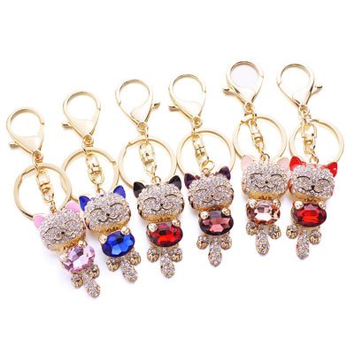 Cute Cat Crystal Rhinestone Keychain - 6 Colors