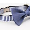 Blue Stripes Bowtie Dog Collar & Leash