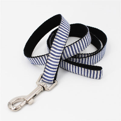 Blue Stripes Bowtie Dog Collar & Leash