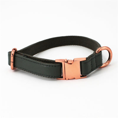Faux Leather Dark Green Dog Collar & Leash