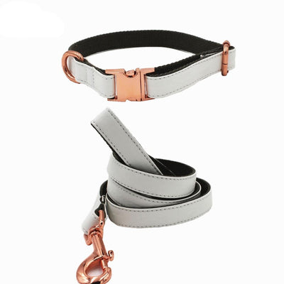 Faux Leather Grey Dog Collar & Leash