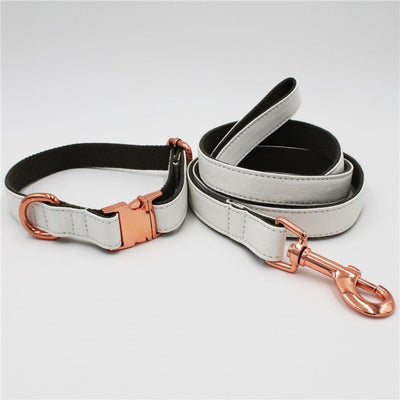 Faux Leather Grey Dog Collar & Leash