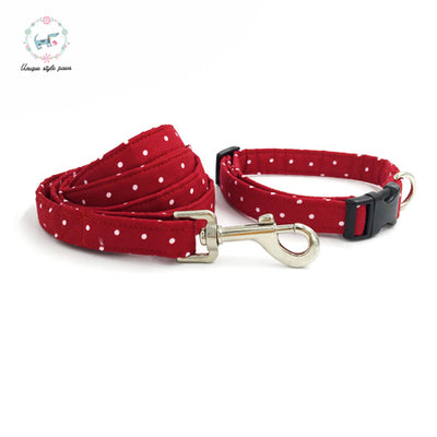 Red n Polka Dot Dog Collar|Bowtie|Leash