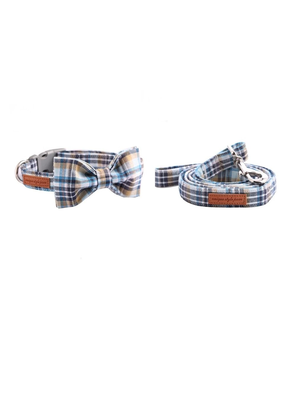 1pc Blue Checkered Pet Collar With Bow Tie, Bell For Cats And Dogs