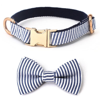 Seersucker Bowtie Dog Collar & Leash