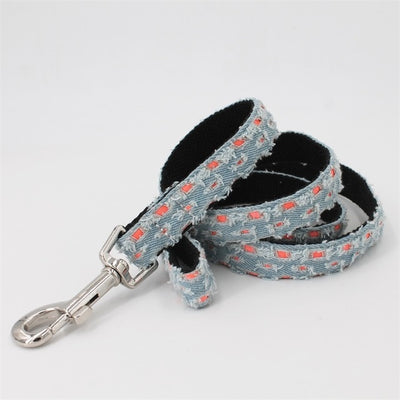 Denim Jeans Stylin Bowtie Dog Collar Harness & Leash