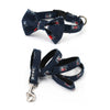 Vintage Faded Denim Plaid Bowtie Dog Collar Harness & Leash