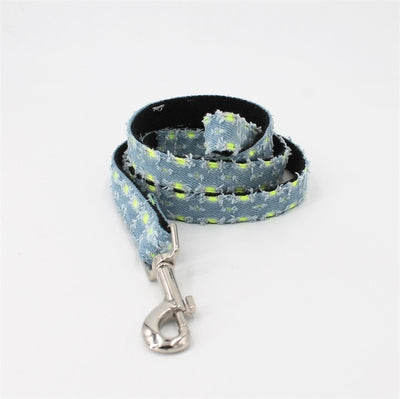 Denim Jeans Fashion Bowtie Dog Collar Harness & Leash
