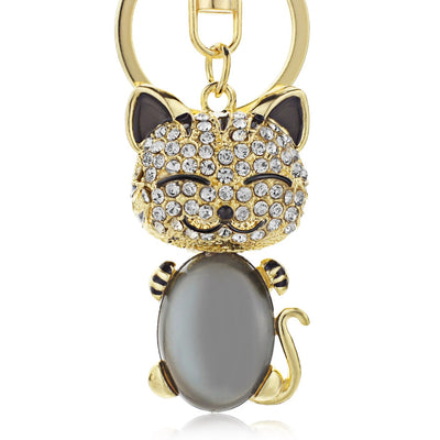 Smile Cat Opals Crystal Rhinestone Keychain
