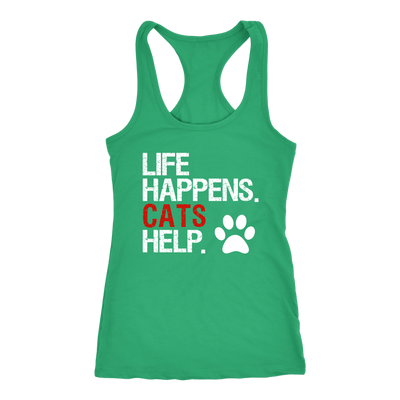 LIFE HAPPENS. CATS HELP PAW PRINT LADIES RACERBACK TANK TOP WOMEN - PLUS SIZE XS-2XL - MADE IN THE USA