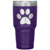 Paw Print 30 OZ Travel Tumbler | Etched / Engraved Stainless Steel Mug Hot/Cold Cup - 13 Colors Available