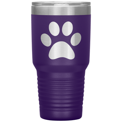 Paw Print 30 OZ Travel Tumbler | Etched / Engraved Stainless Steel Mug Hot/Cold Cup - 13 Colors Available