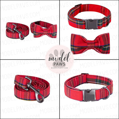 Red Plaid Holiday Dog Collar|Bowtie|Leash